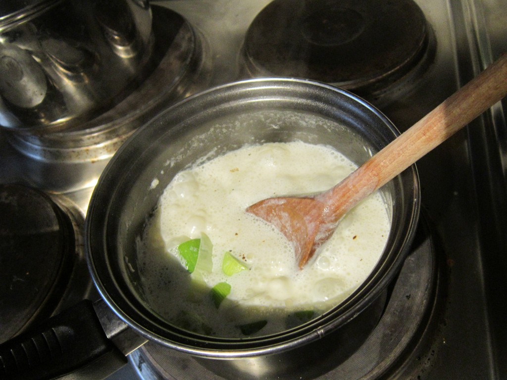 Simmering the leeks in the sauce